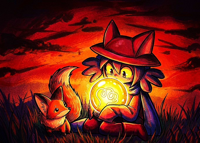 Niko and Fox with Lightbulb