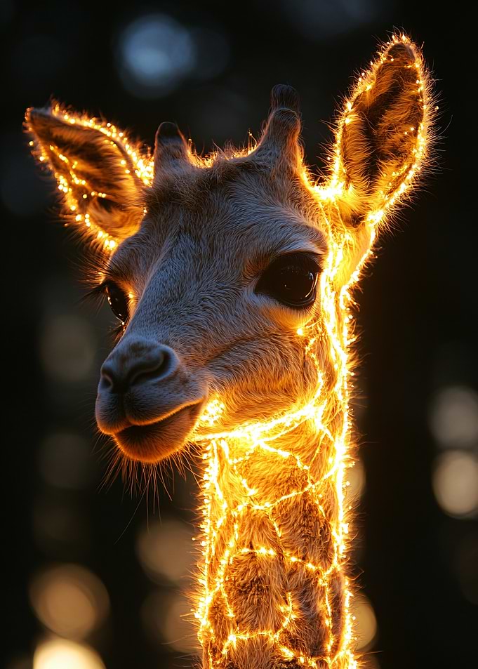 Glowing Fairy Light Giraffe Portrait