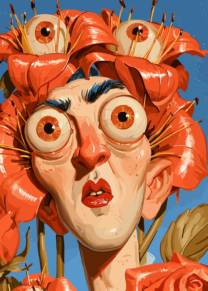 Surreal Portrait with Floral Eyes