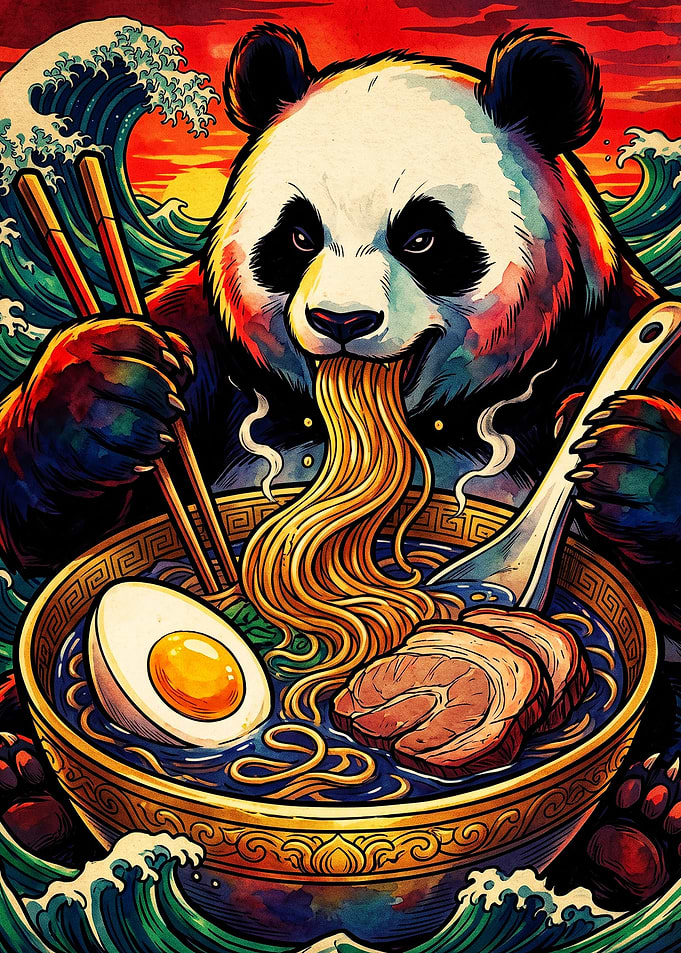Panda Eating Ramen Art