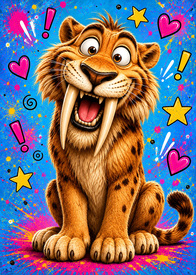 Cartoon Saber-Toothed Tiger Pop Art
