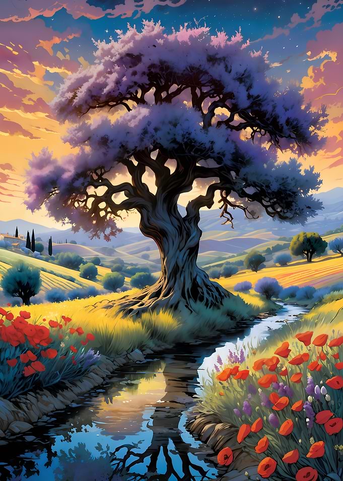 Majestic Tree in Vibrant Meadow
