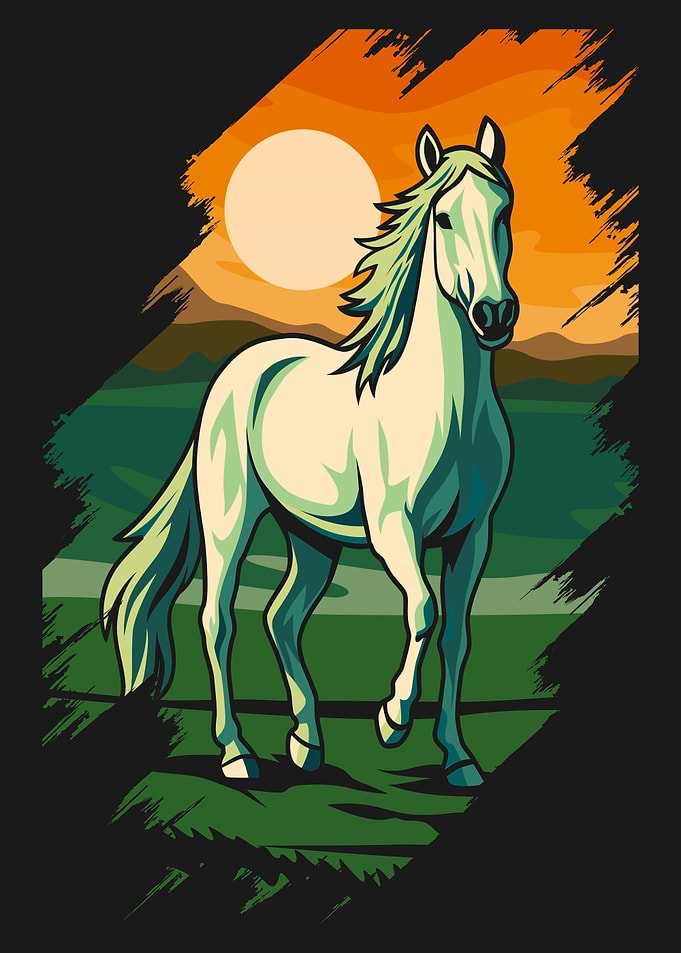 Majestic White Horse at Sunset