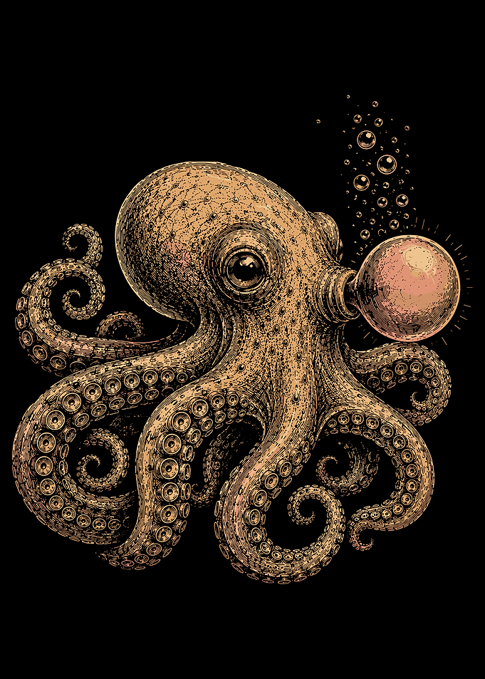 Octopus Blowing a Bubble gum