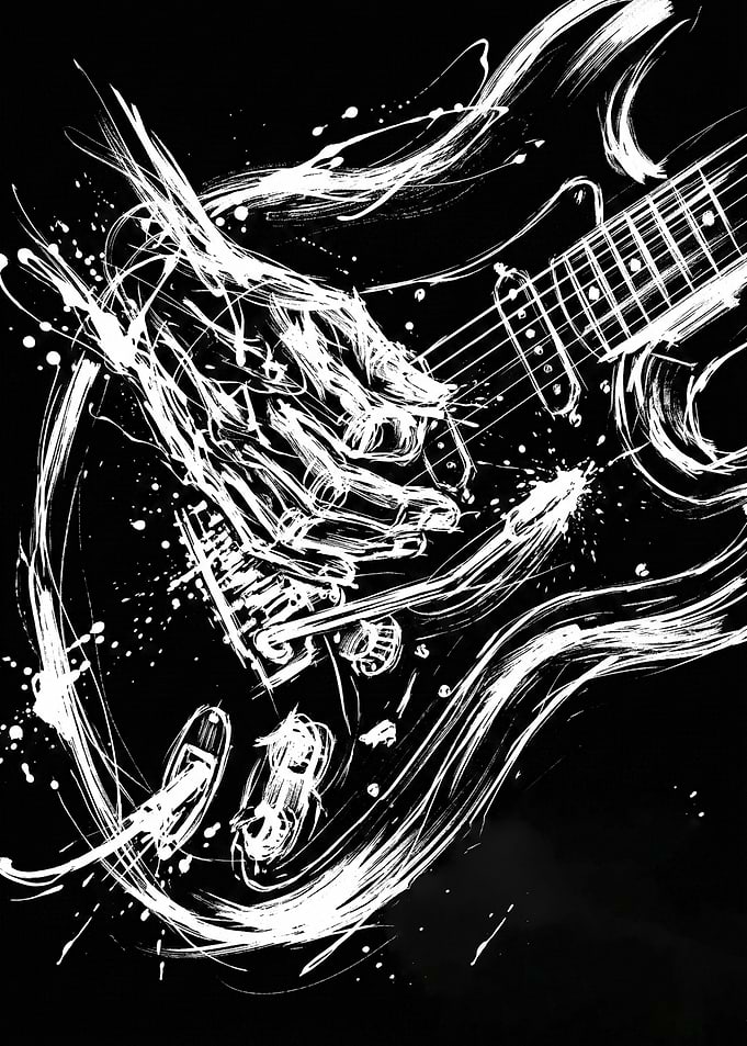 Abstract Electric Guitar Ink Illustration