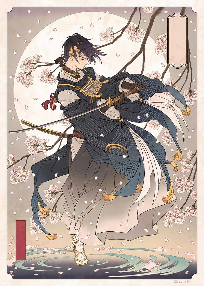 Samurai Warrior Under Cherry Blossoms