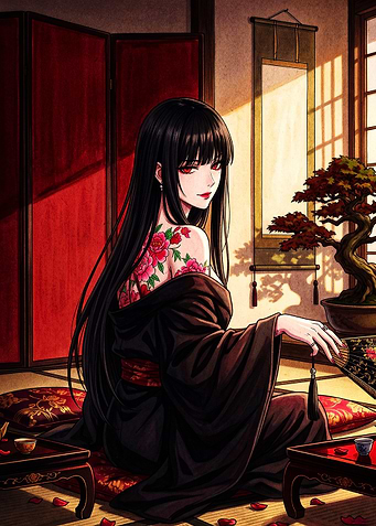Elegant Woman with Peony Tattoo