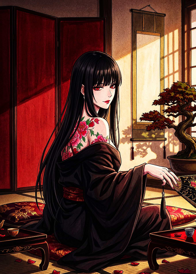 Elegant Woman with Peony Tattoo