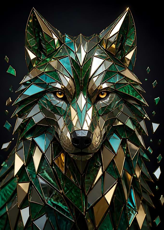 Geometric Emerald and Gold Wolf