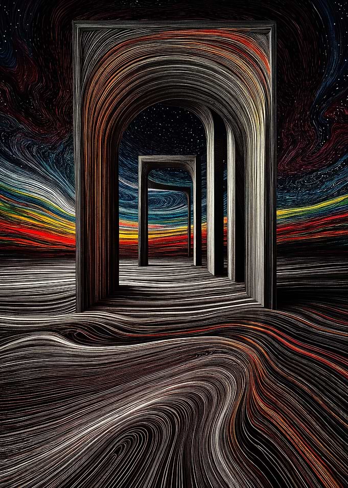 Surreal Arched Gateway in Abstract Landscape