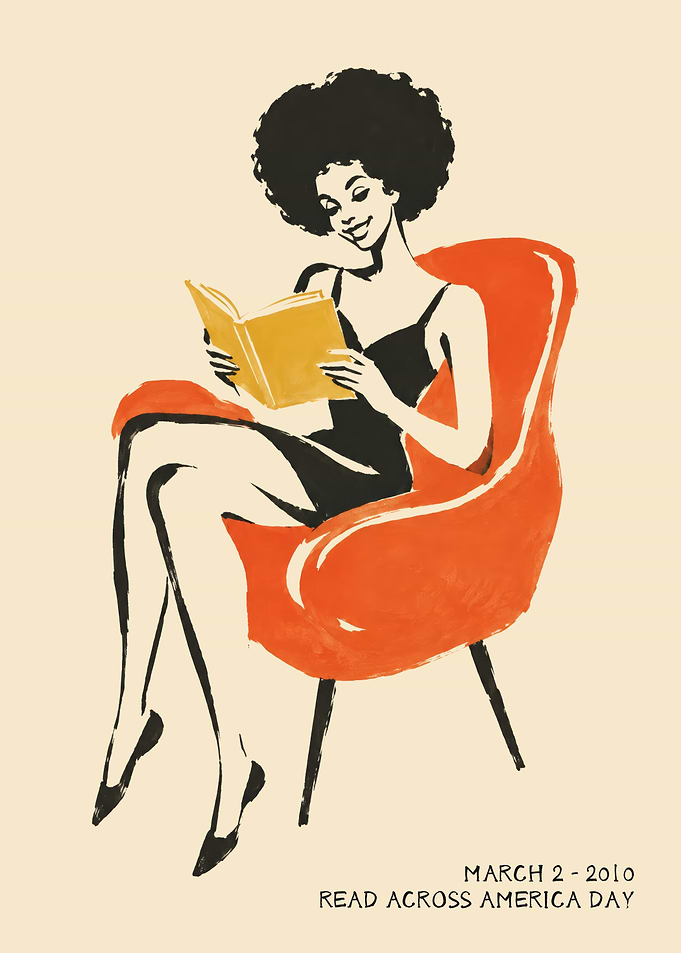Vintage Style Woman Reading Book Poster