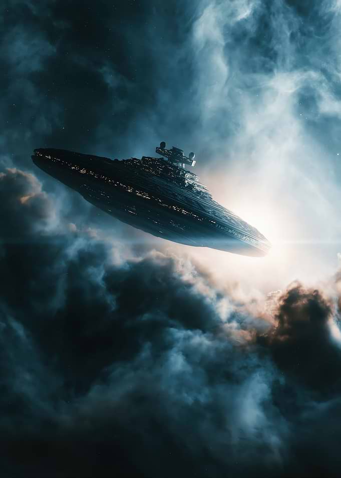 Star Destroyer UFO in Nebula Clouds