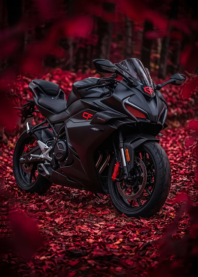 Matte Black CFMOTO Sportbike in Autumn poster