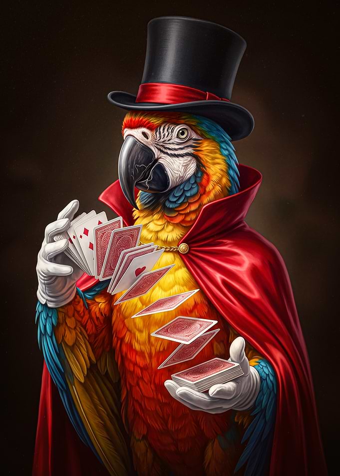 Magician Macaw Performing Card Trick