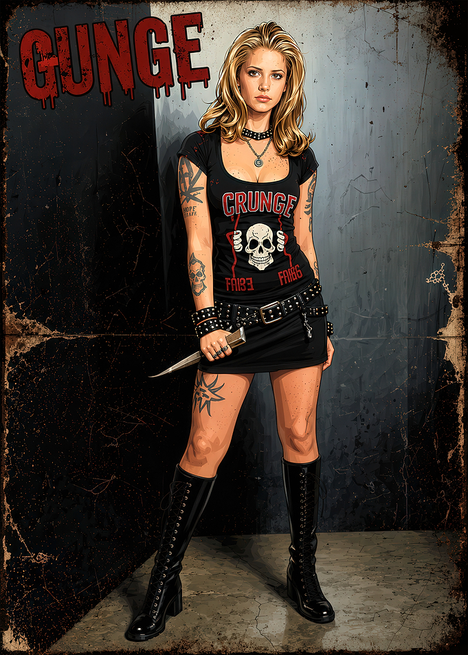 Grunge Style Woman with Skull Shirt