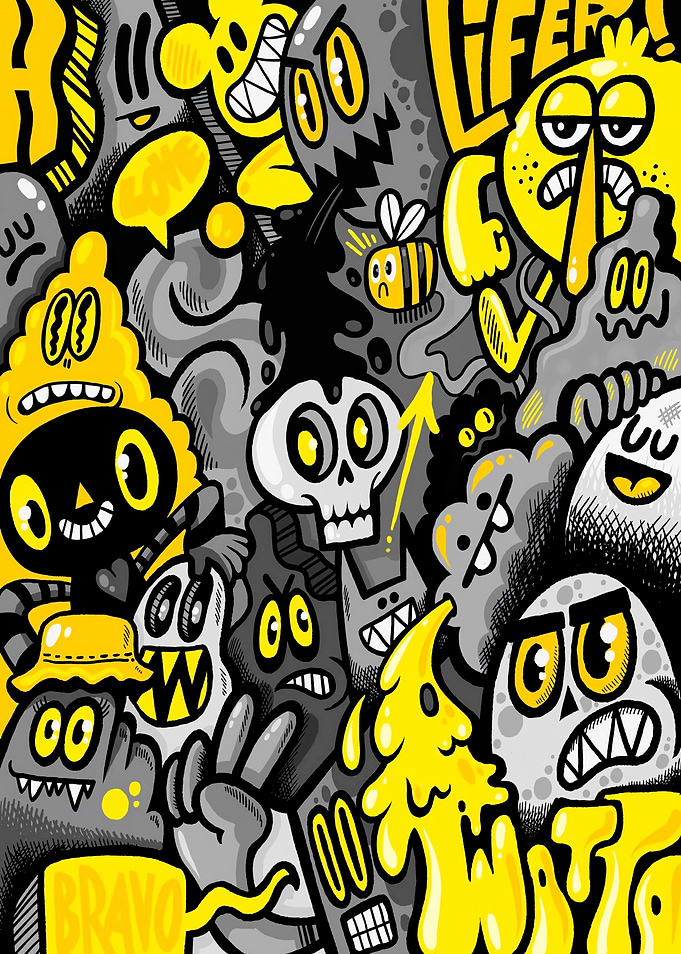 Yellow and Black Doodle Art