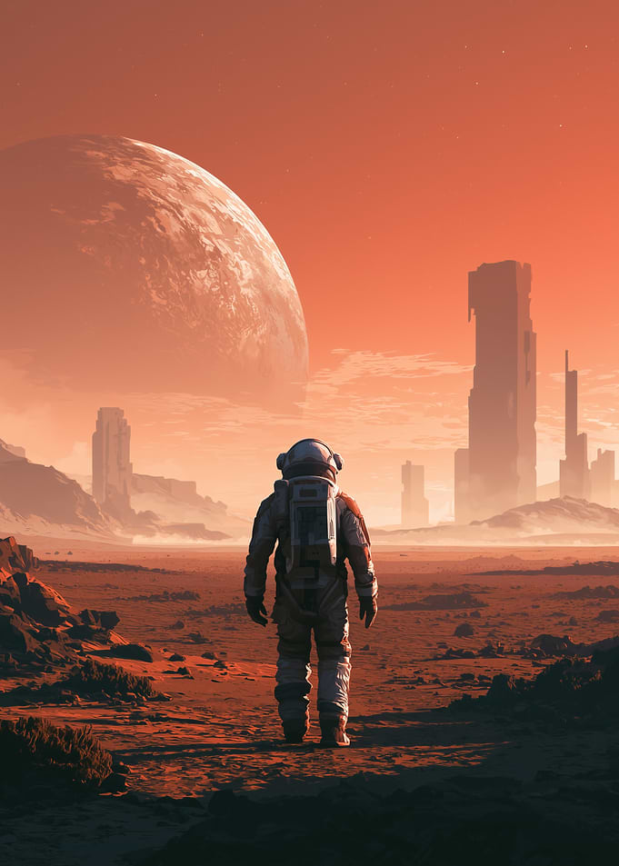 Astronaut Exploring a Distant Alien Planet
