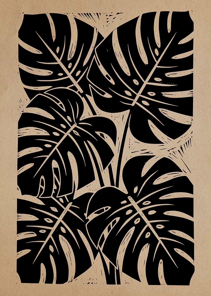 Shadows of Monstera Linocut Botanical Wall Art