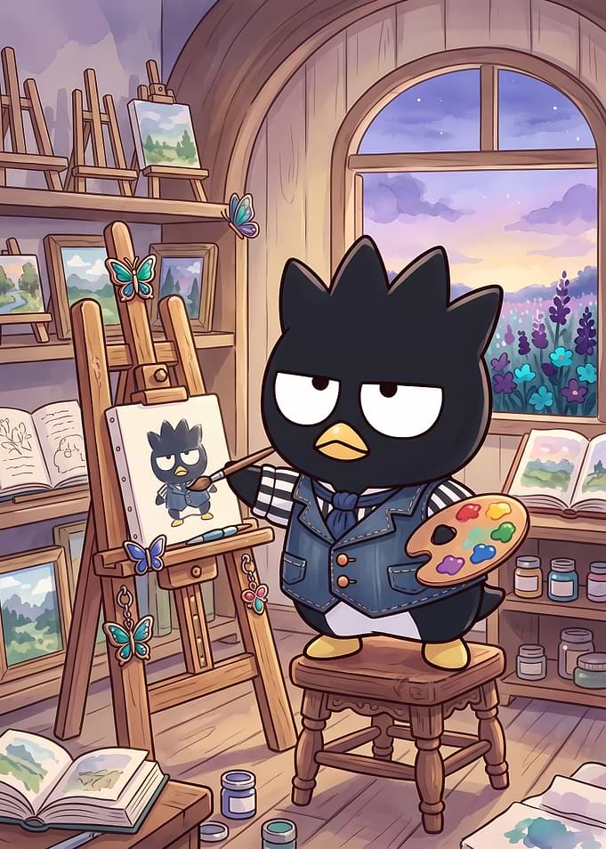 Badtz-Maru Painting in Art Studio