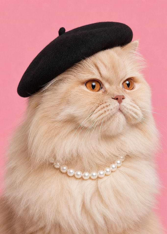 Elegant Persian Cat in Beret