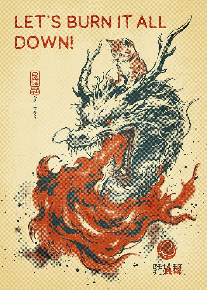Cat Riding a Fire-Breathing Dragon