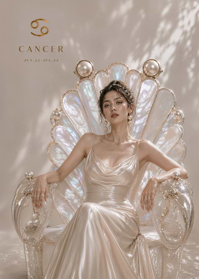 Cancer Zodiac Pearl Shell Throne Portrait