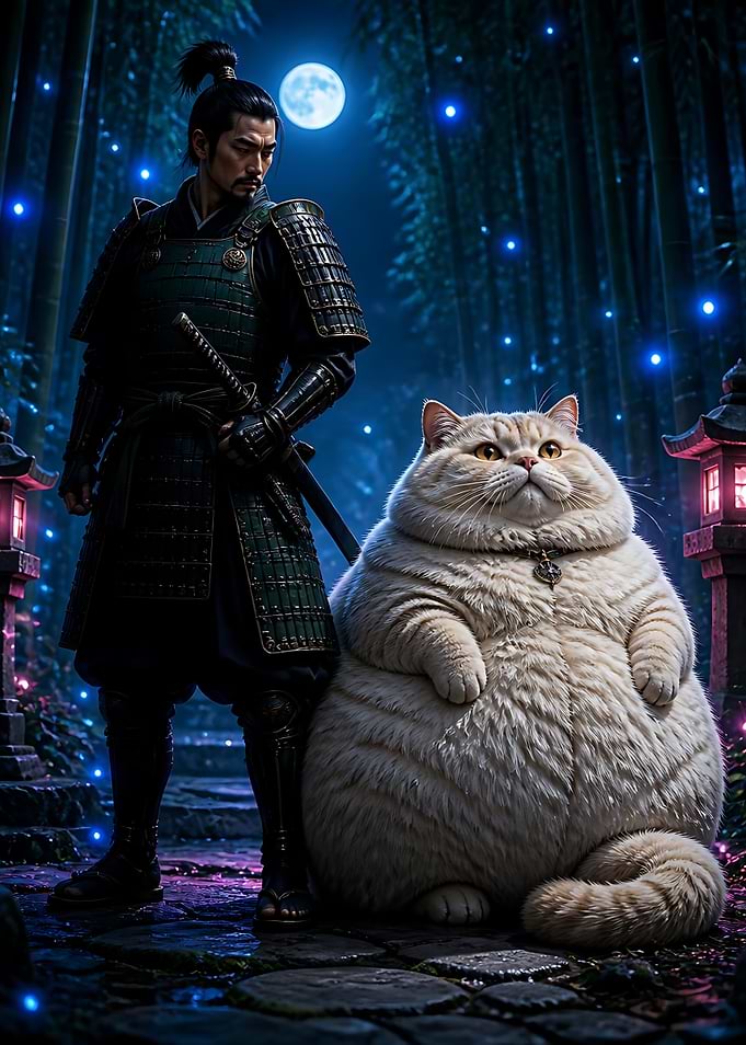 Samurai and Giant Fluffy Cat