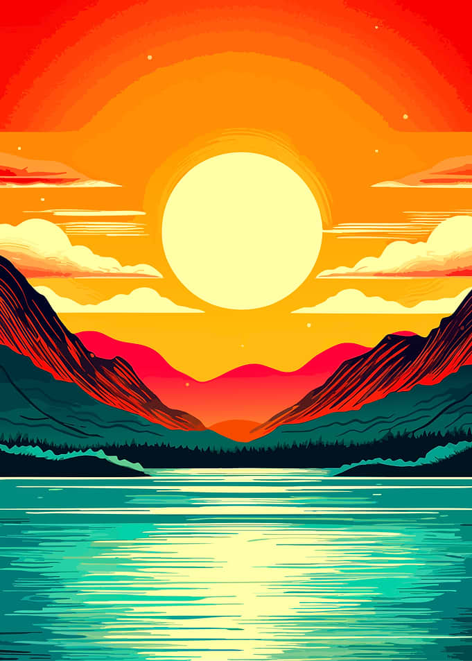 Vibrant Sunset Over Mountain Lake
