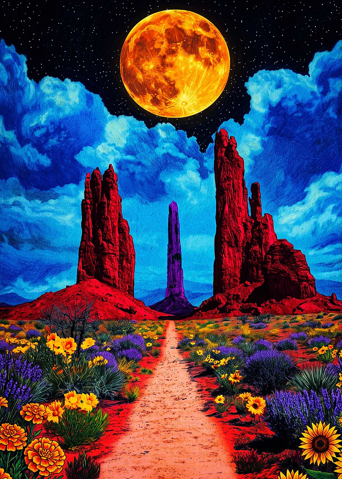 Surreal Desert Landscape Under Full Moon
