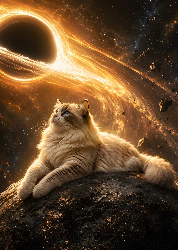 Fluffy Cat Watching a Black Hole