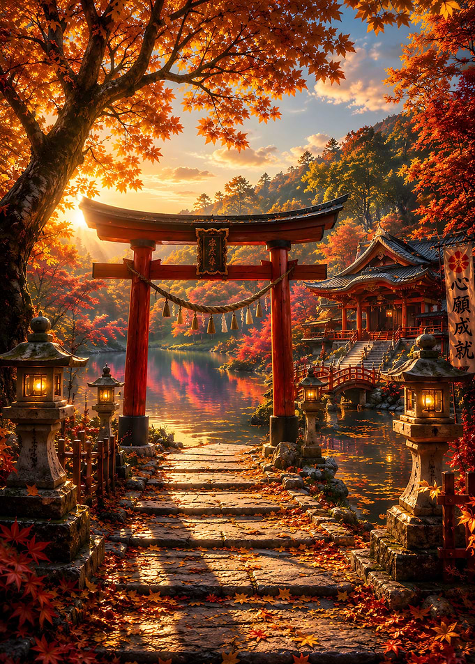 Autumn Japanese Temple Torii Gate
