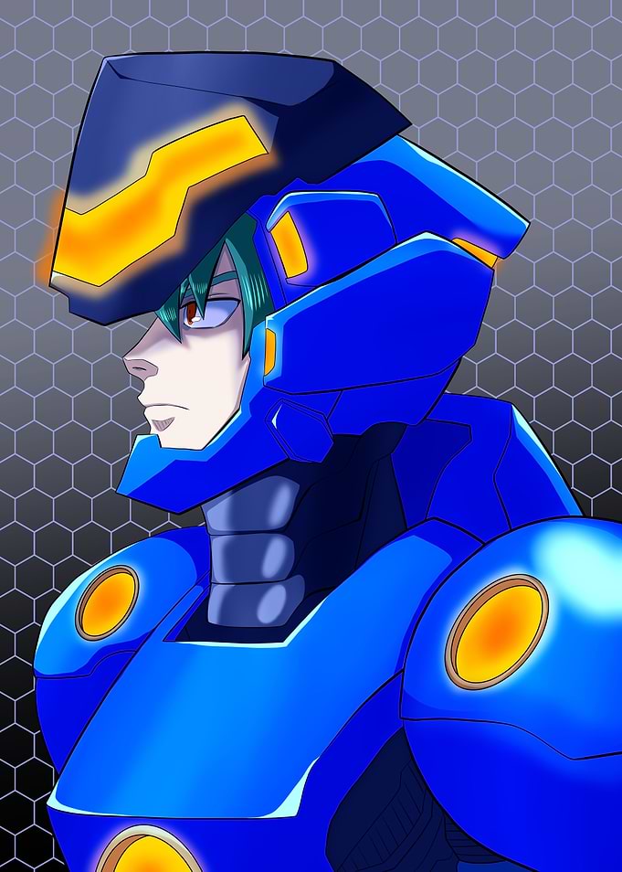 Blue Mecha Warrior Profile Portrait