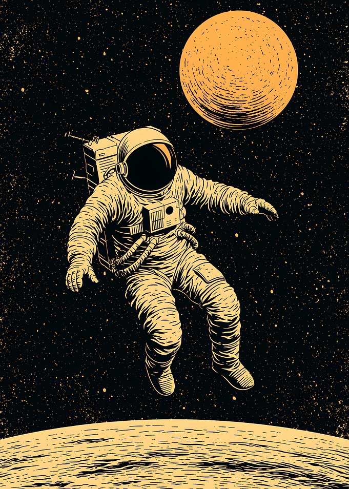 Astronaut Floating in Deep Space