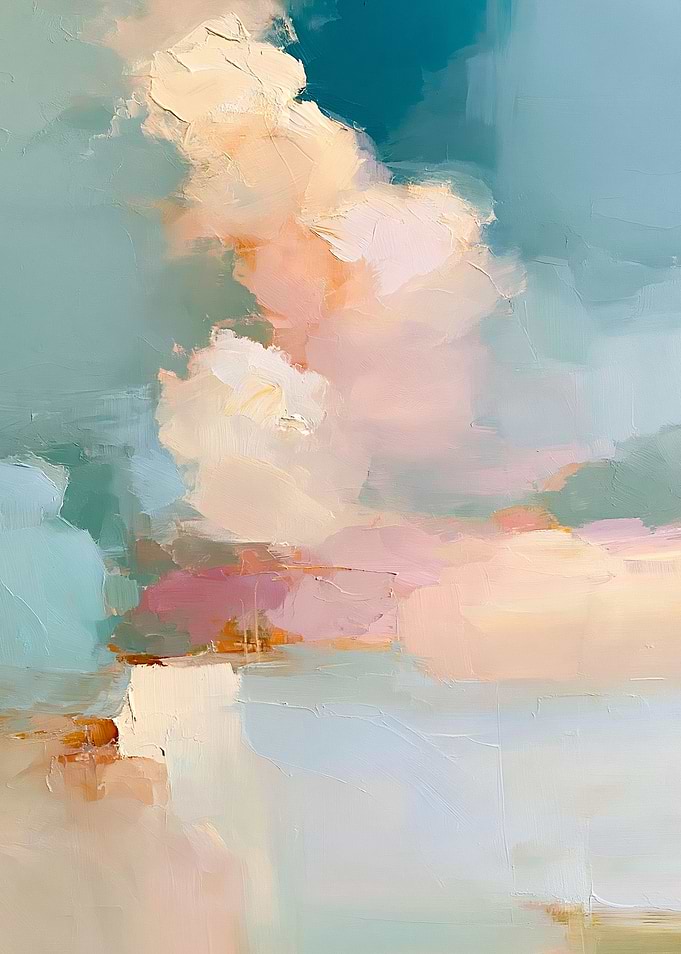 Abstract Pastel Cloudscape Oil Painting