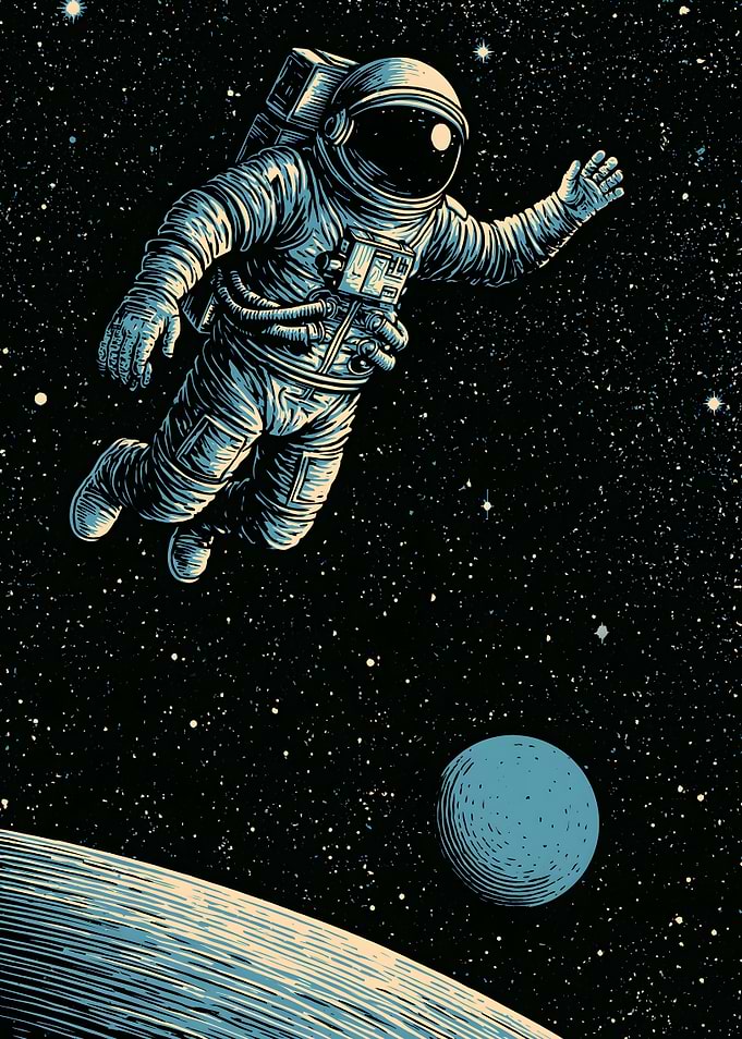 Astronaut Floating in Deep Space
