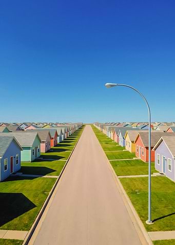 Symmetrical Suburban Neighborhood Street