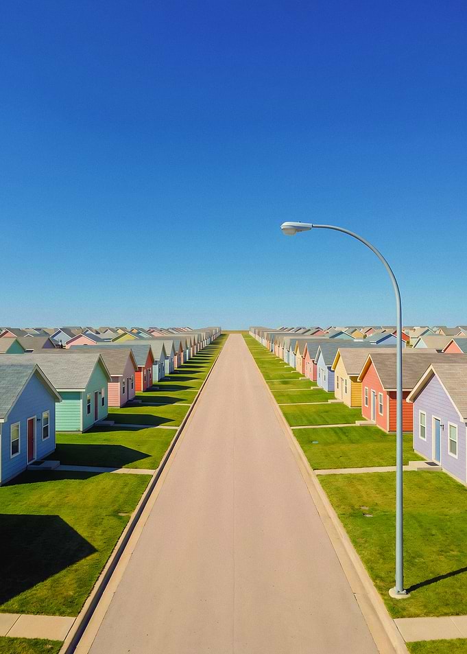 Symmetrical Suburban Neighborhood Street