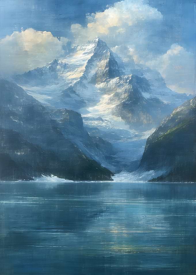 Majestic Snowy Mountain Lake Landscape