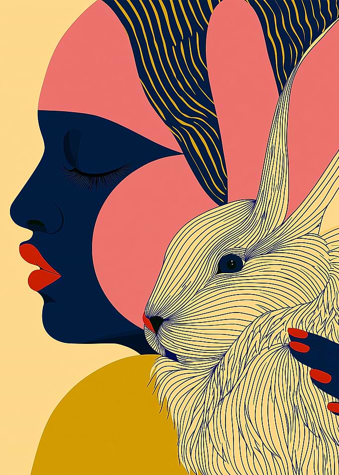 Woman Holding a Rabbit Illustration
