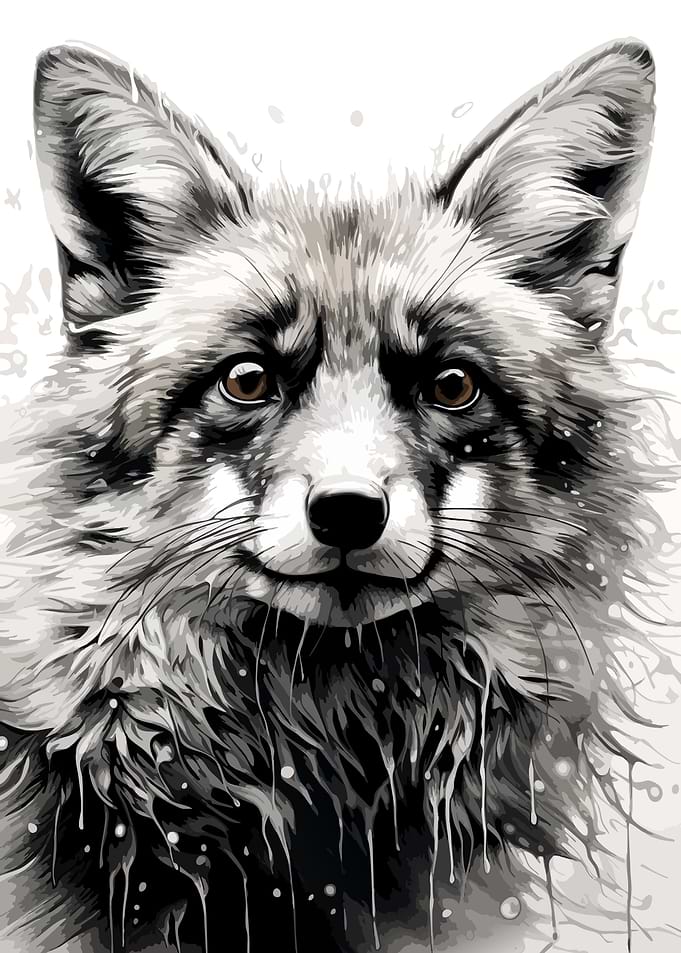 Artistic Black and White Fox Portrait