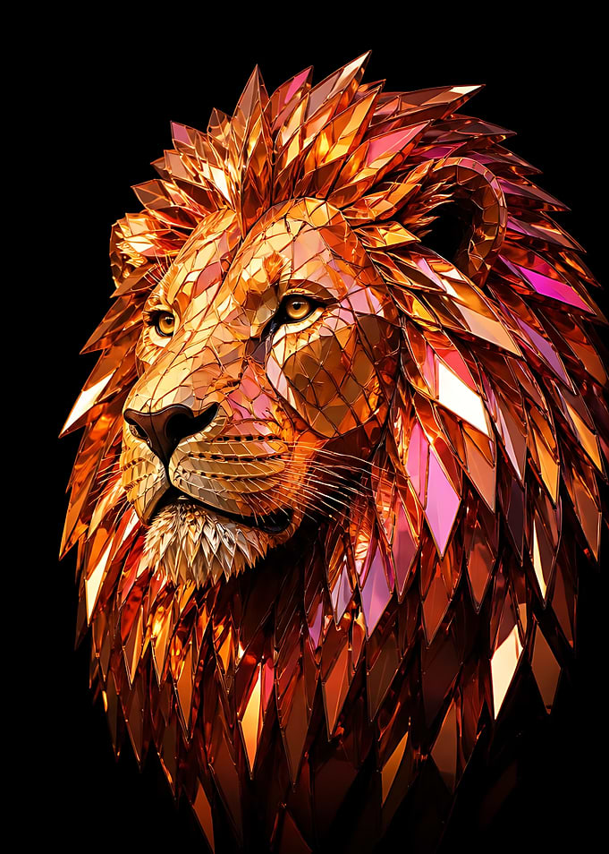 Crystalline Golden Lion Portrait