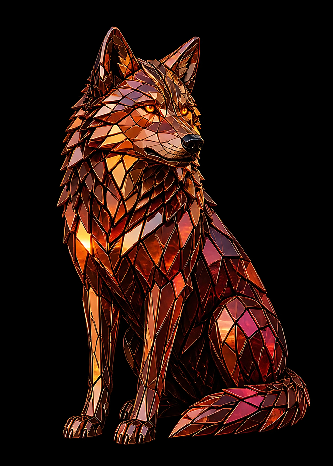 Geometric Stained Glass Wolf Sculpture