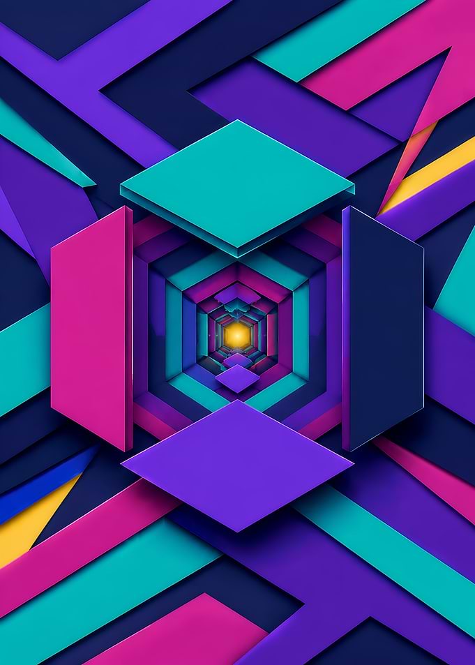 Infinite Geometric Portal Optical Illusion with Vivid Paper Cut Layers, Hypnotic Depth and Glowing Golden Core