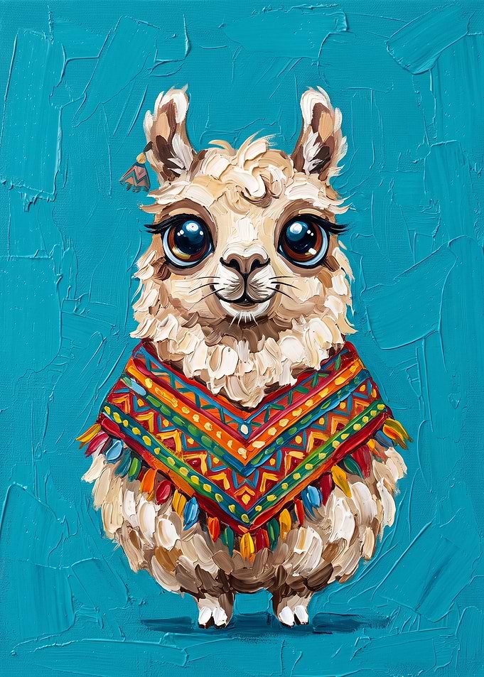Cute Llama in Colorful Poncho Painting