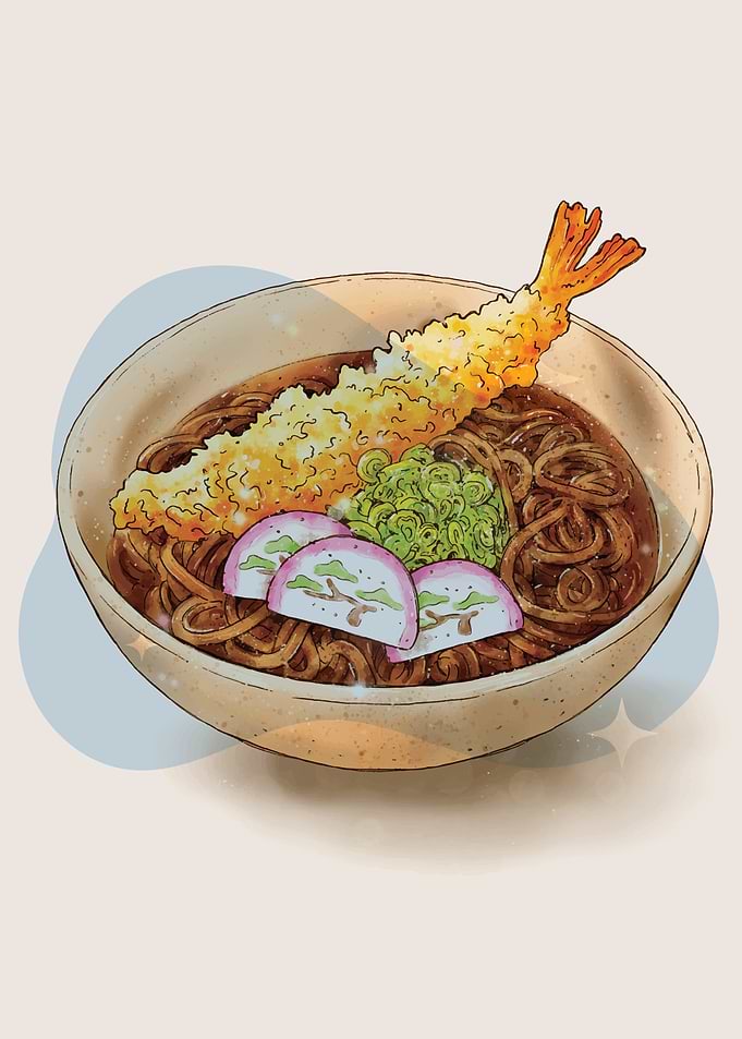 Tempura Soba Noodle Bowl Illustration