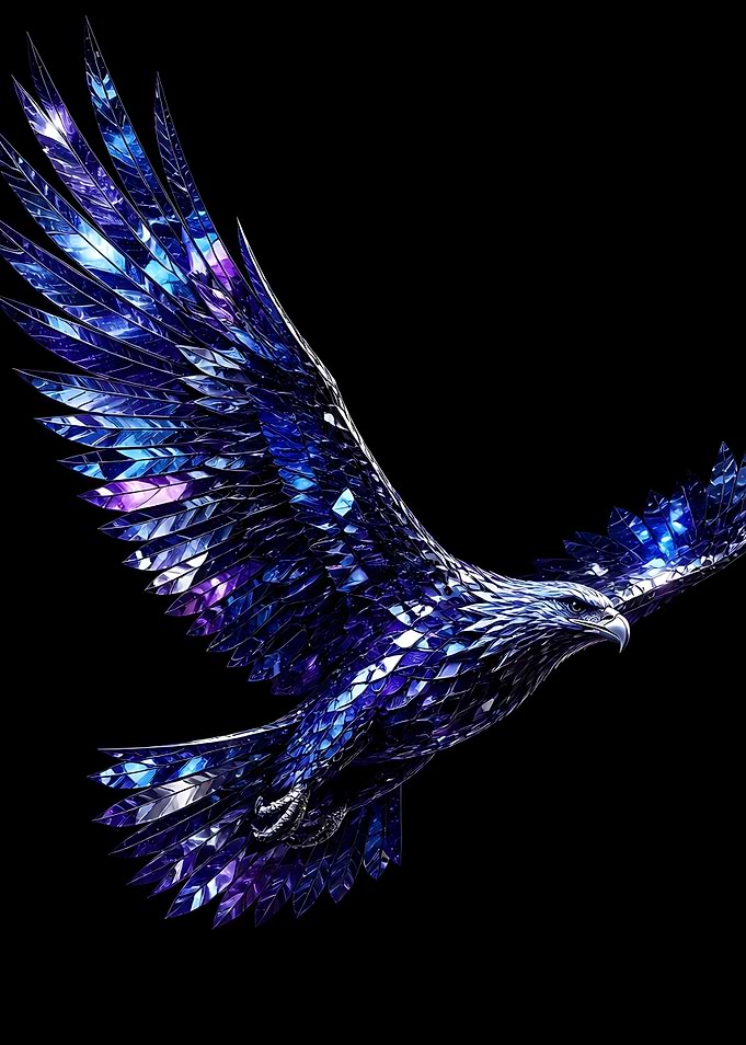 Crystalline Blue Eagle in Flight