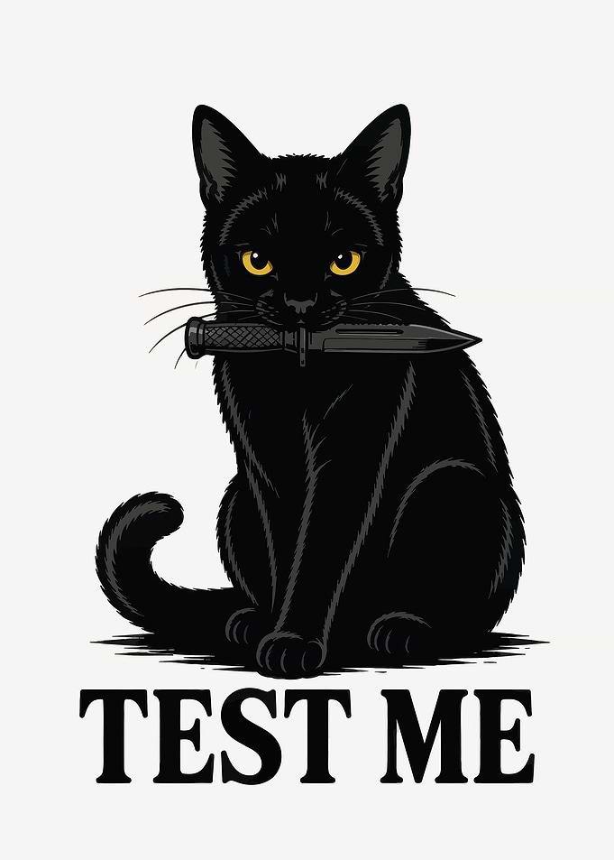 Black Cat Holding Knife Test Me