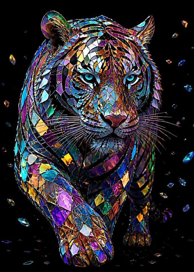 Stained Glass Mosaic Tiger