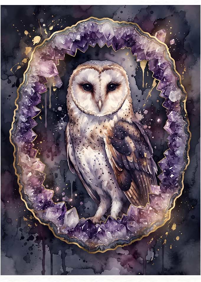 Barn Owl Inside Amethyst Geode