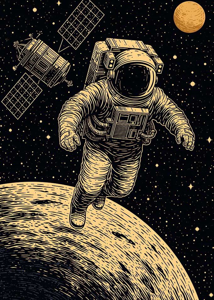 Astronaut Floating Above Moon Surface
